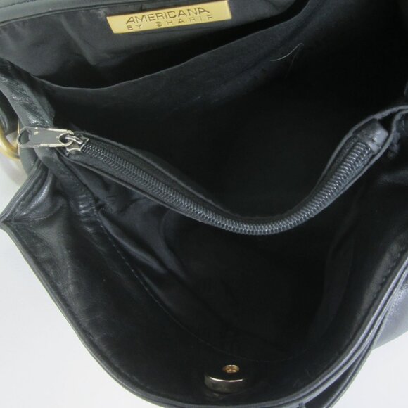 Vtg Americana By Sharif Black Glove Leather Shoulder Cross Body Bag Minimalist - Picture 10 of 15
